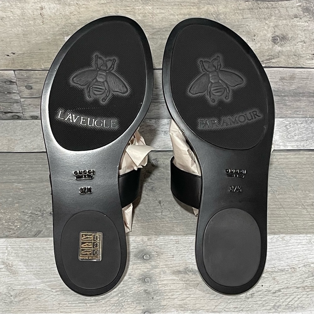 Gucci Leather thong sandal with Double G - Black - Sz - 7.5 US / 37.5 EU - Picture 10 of 12